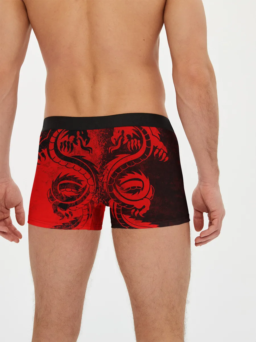 Мужские трусы боксеры / BLACK RED DRAGONS TATOO