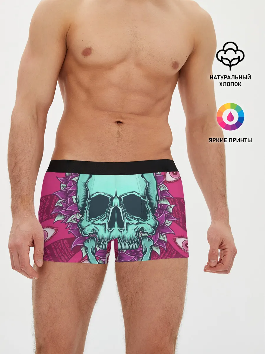 Мужские трусы боксеры / Череп в цветах