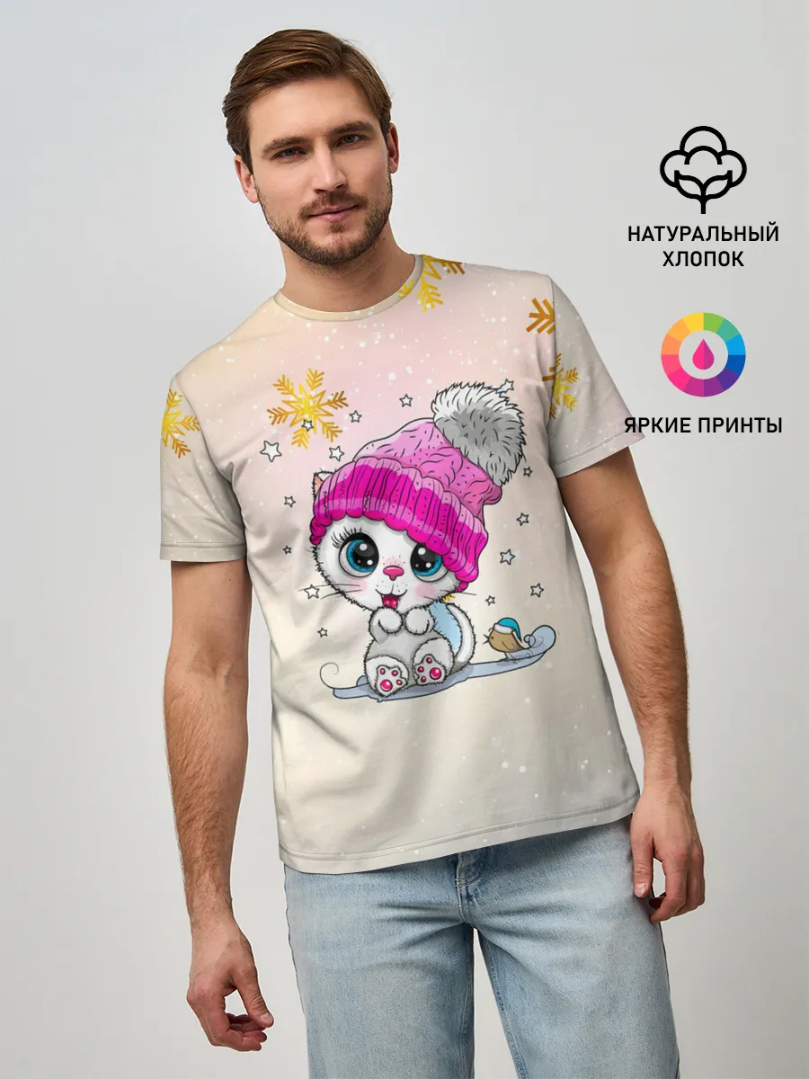 Мужская базовая футболка / Новогодний кот