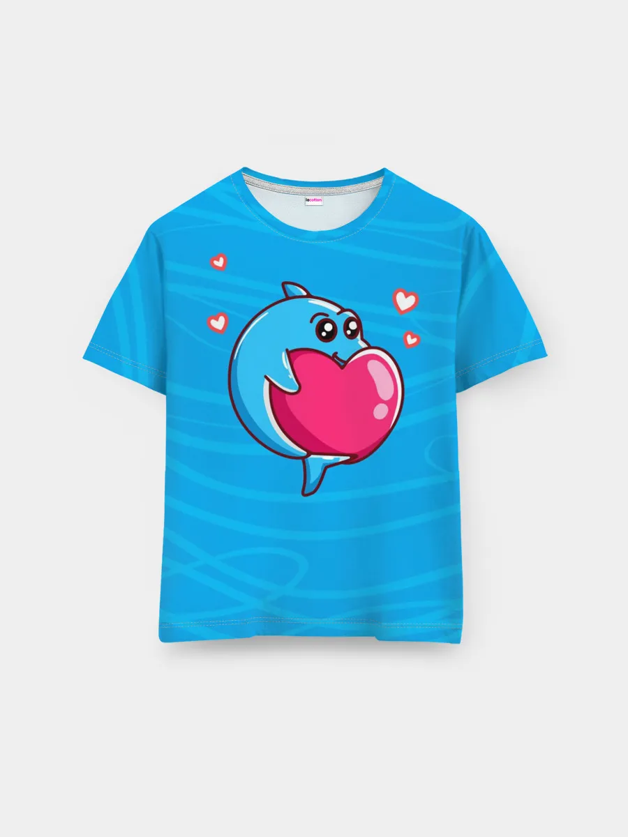 Мужская базовая футболка / Дельфин с сердечком