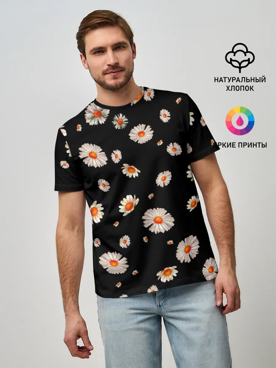 Мужская базовая футболка / Ромашки в ночи