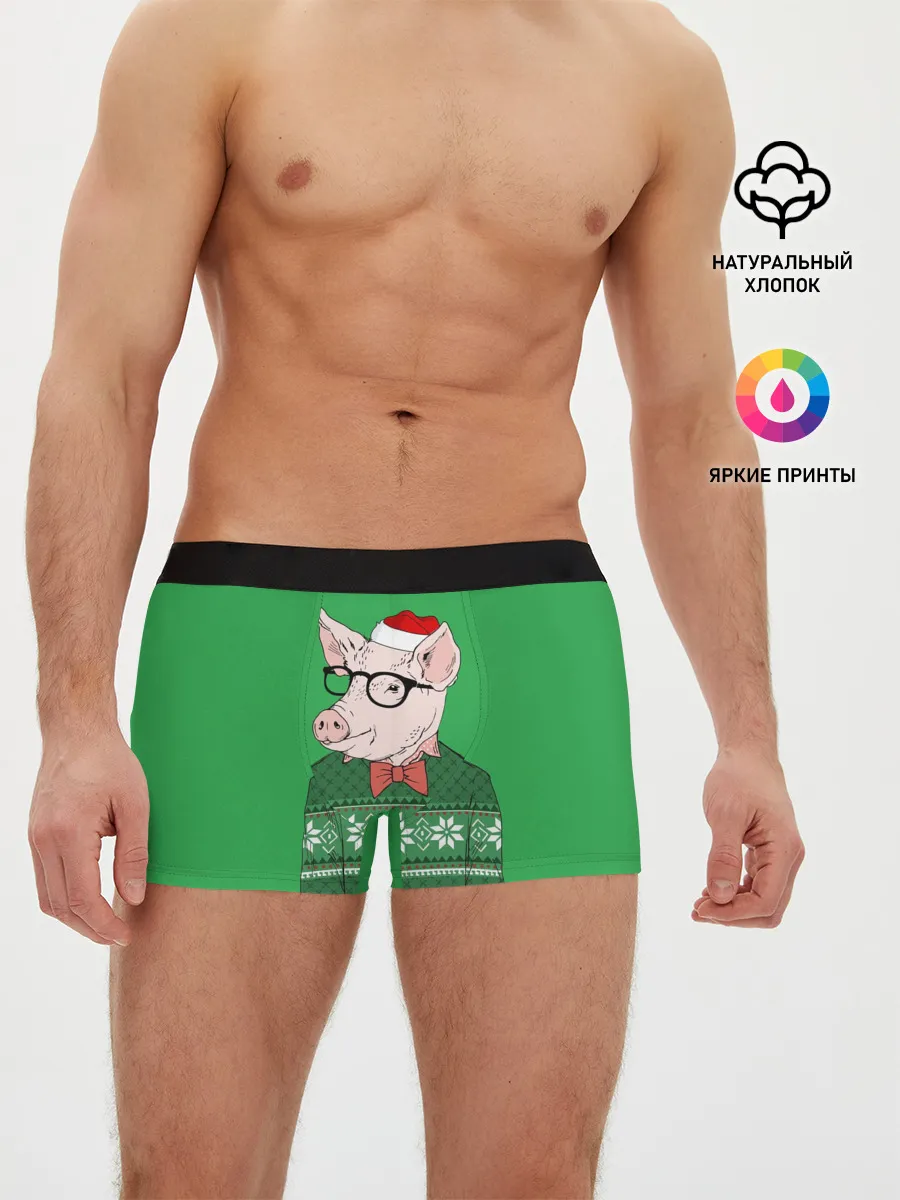 Мужские трусы боксеры / New Year Hipster Pig
