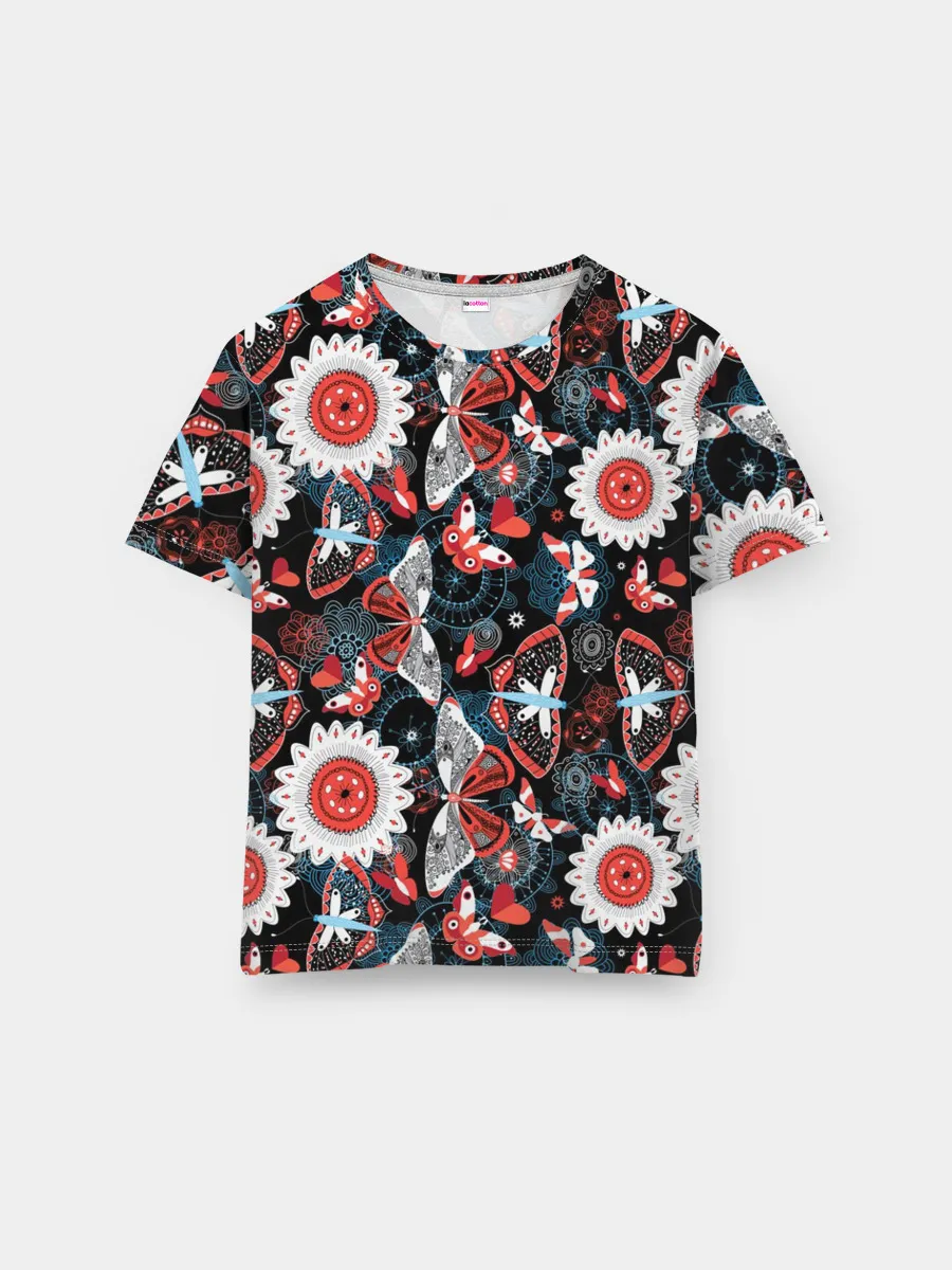 Мужская базовая футболка / Паттерн из Бабочек с Цветами