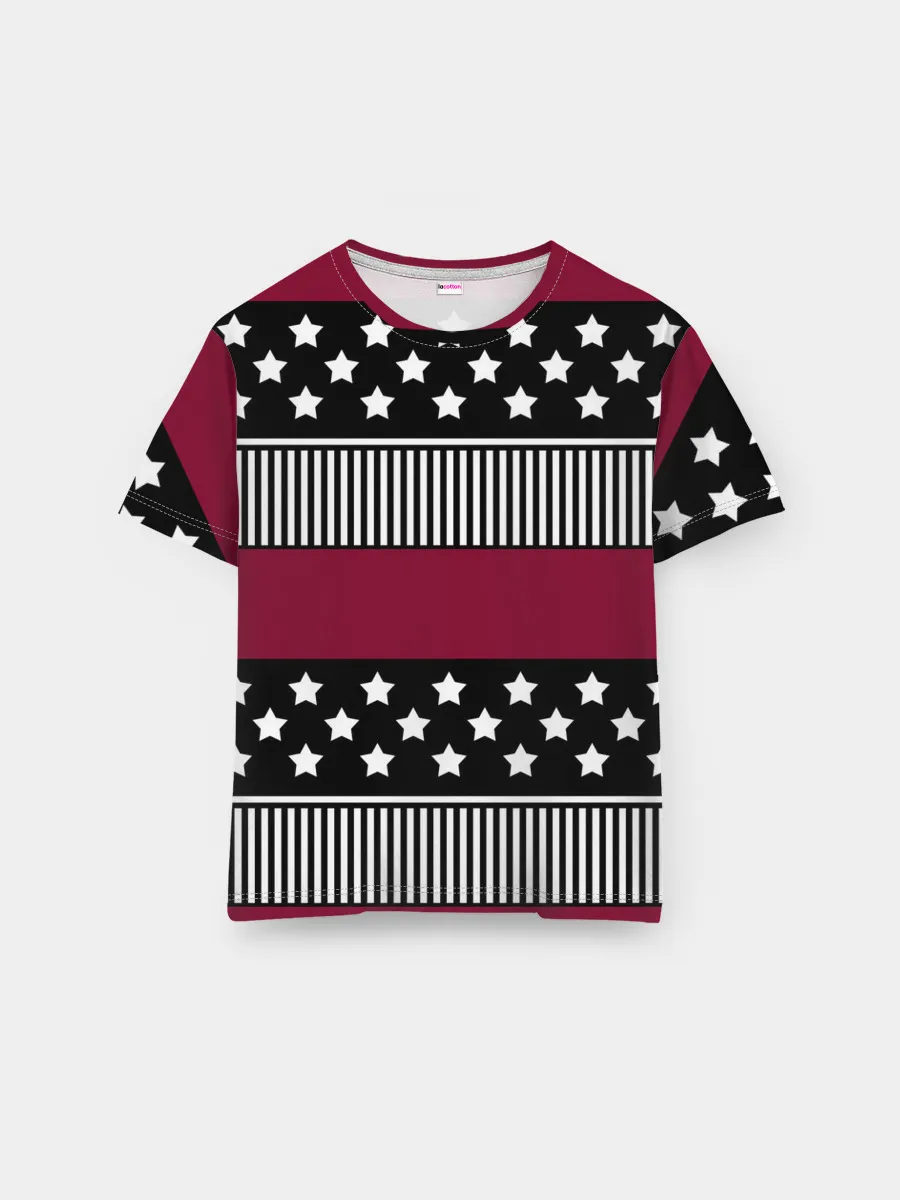 Мужская базовая футболка / Бордово-черный узор полосатый