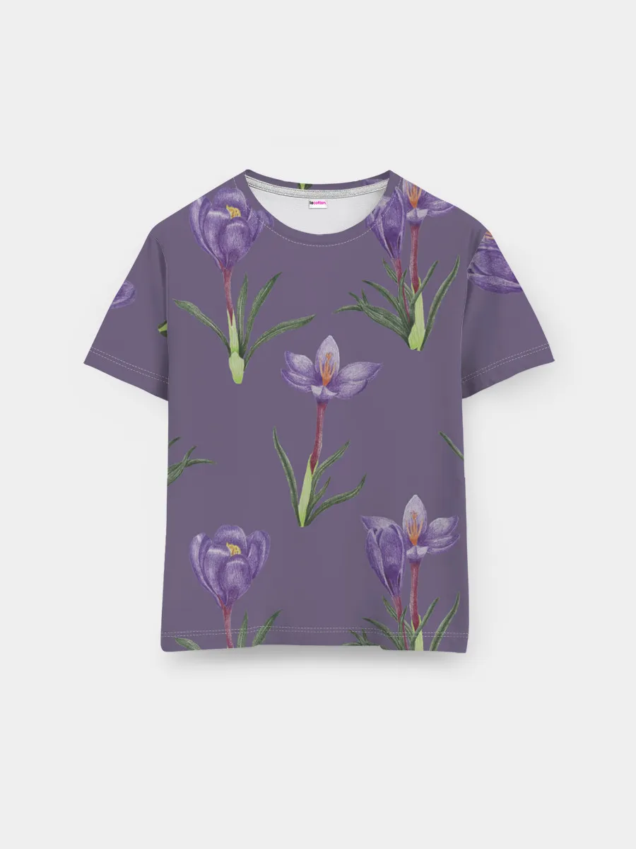 Мужская базовая футболка / Цветы шафрана на фиолетовом