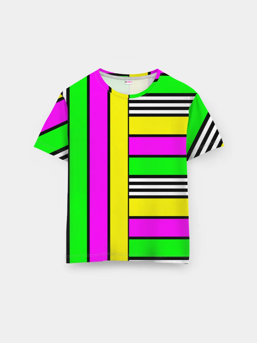 Мужская базовая футболка / полосатый неоновый модный узор