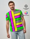 Мужская базовая футболка / полосатый неоновый модный узор