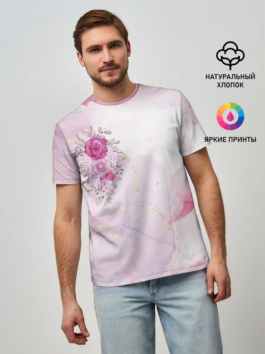 Мужская базовая футболка / Цветы роспись акварелью