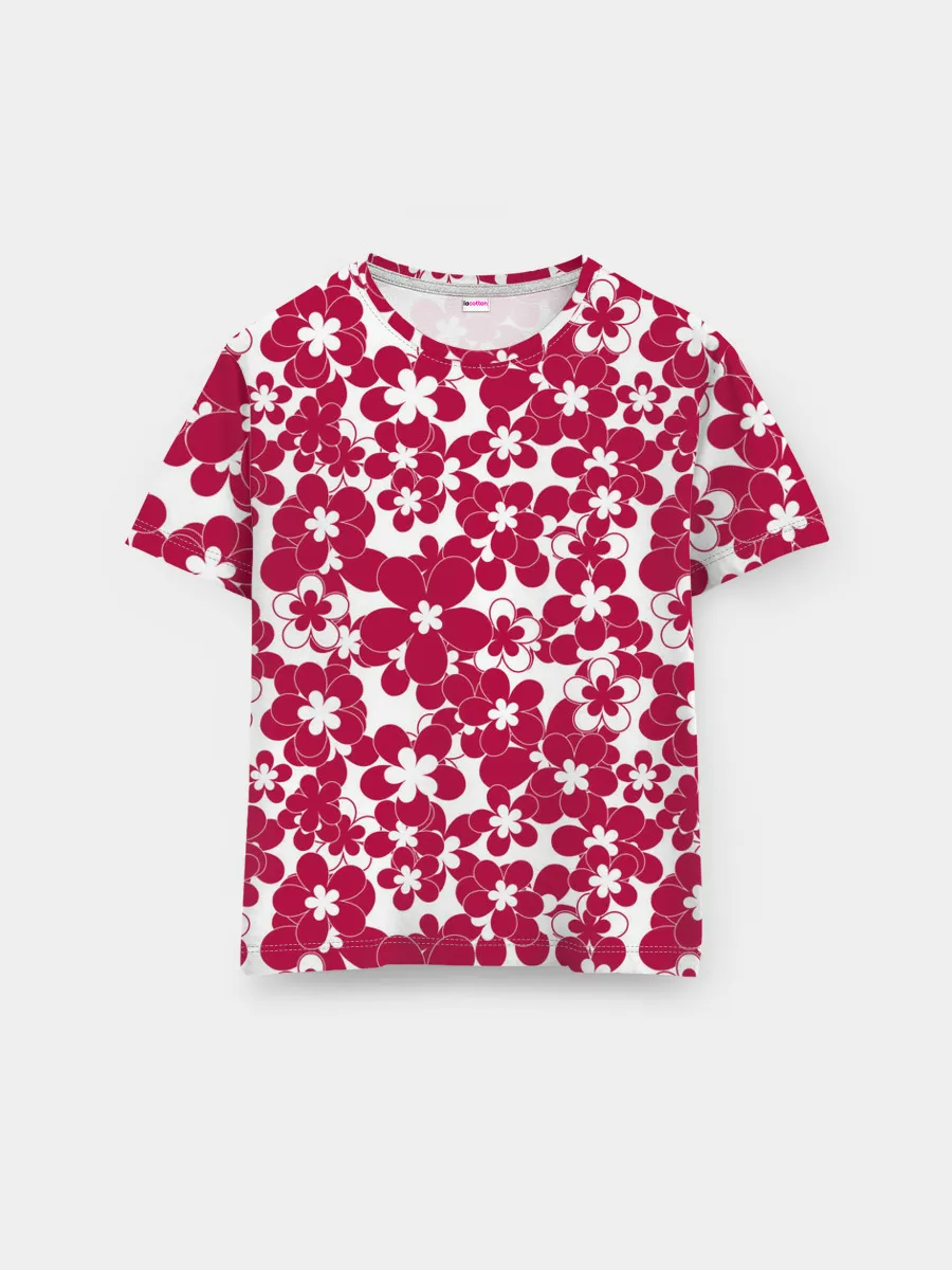 Мужская базовая футболка / Бело-красный цветочный