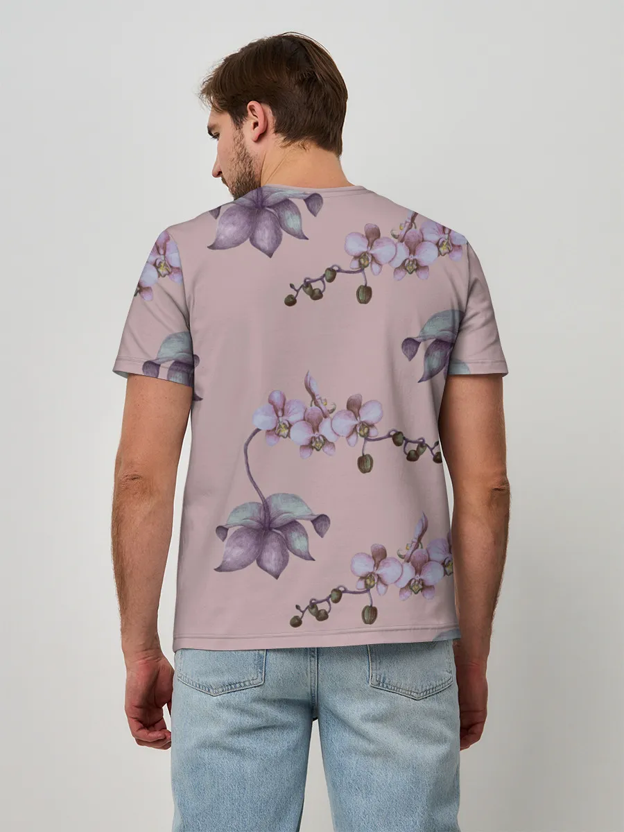 Мужская базовая футболка / Розовые орхидеи на розовом фоне