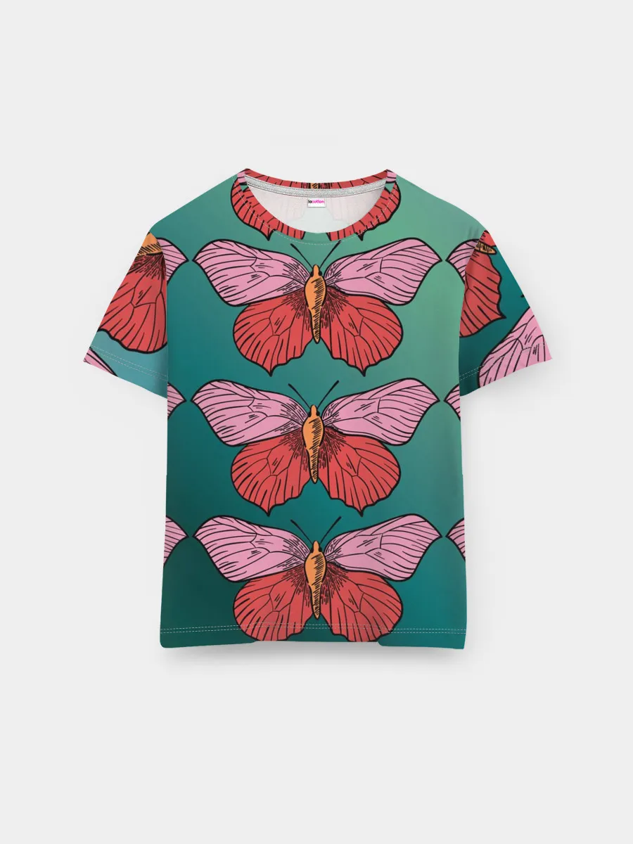 Мужская базовая футболка / Зеленый принт с бабочками :)