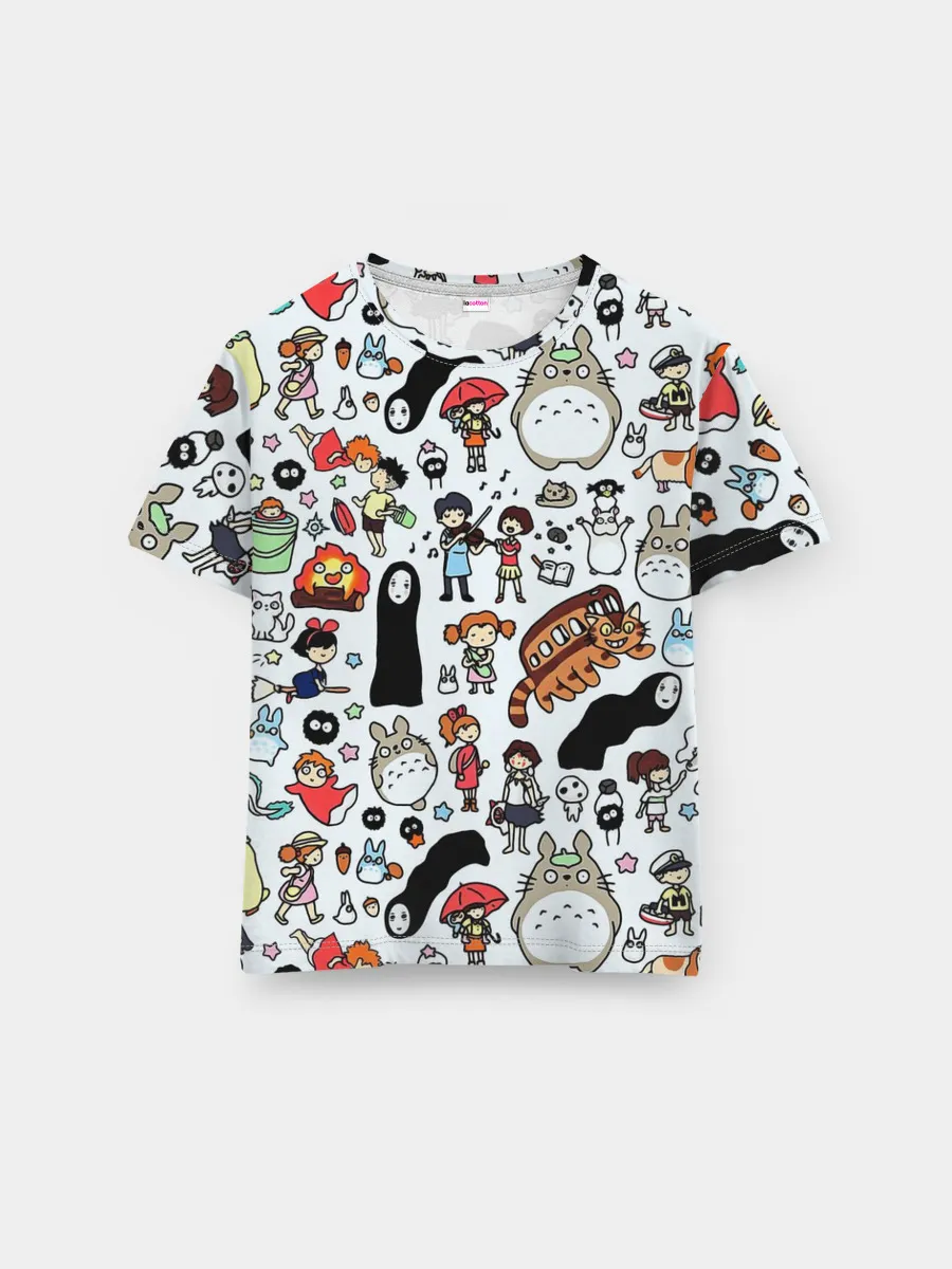 Мужская базовая футболка / Персонажи Миядзаки паттерн