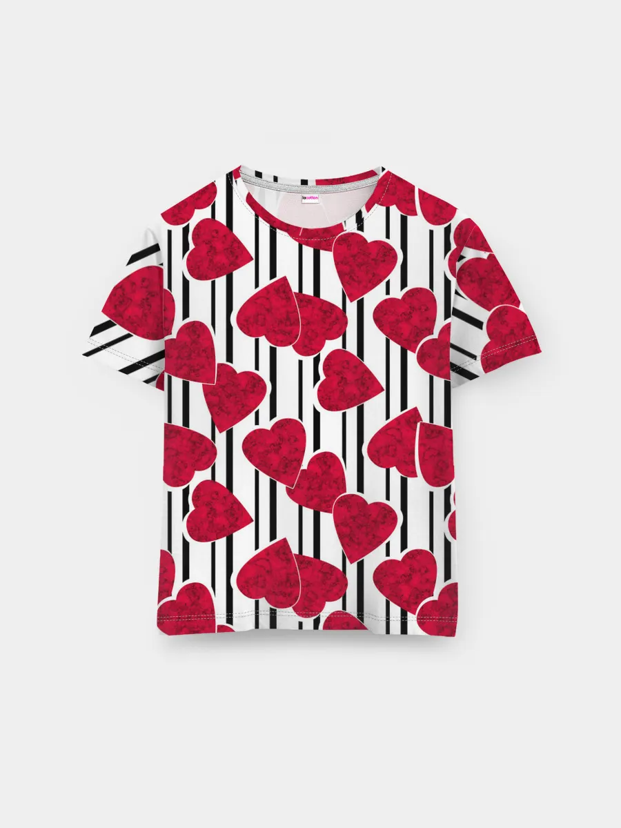 Мужская базовая футболка / Полосатый узор сердце