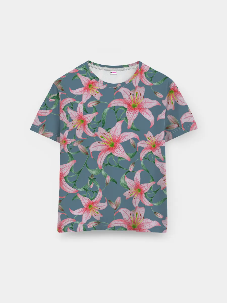 Мужская базовая футболка / Лилии на сером фоне