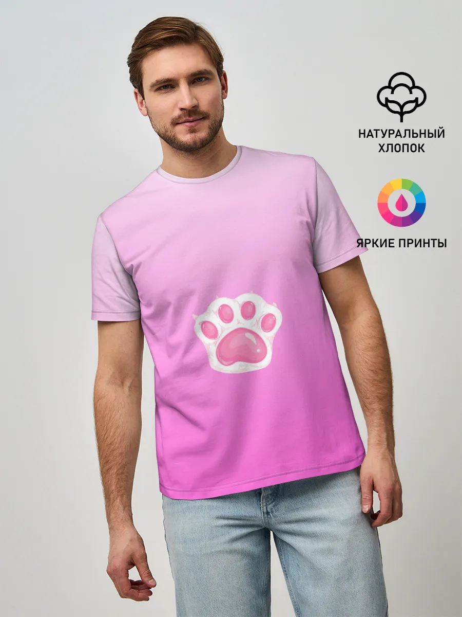 Мужская базовая футболка / Розовая лапка с подушечками