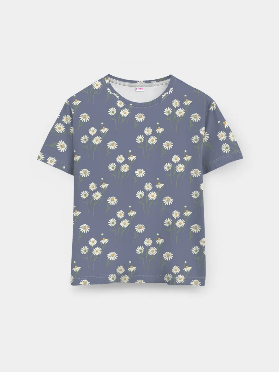 Мужская базовая футболка / Ромашки на сером паттерн