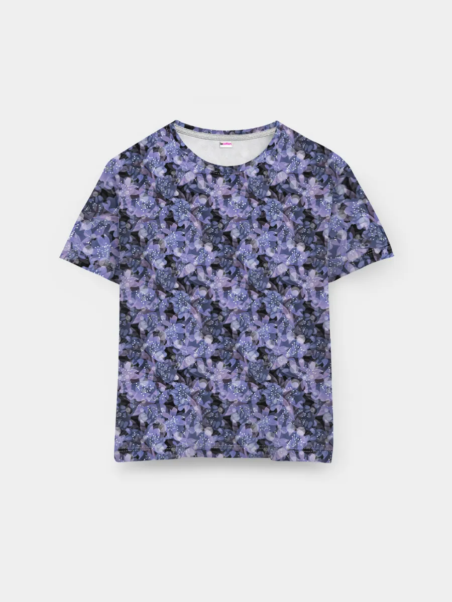 Мужская базовая футболка / Сине-фиолетовый цветочный узор