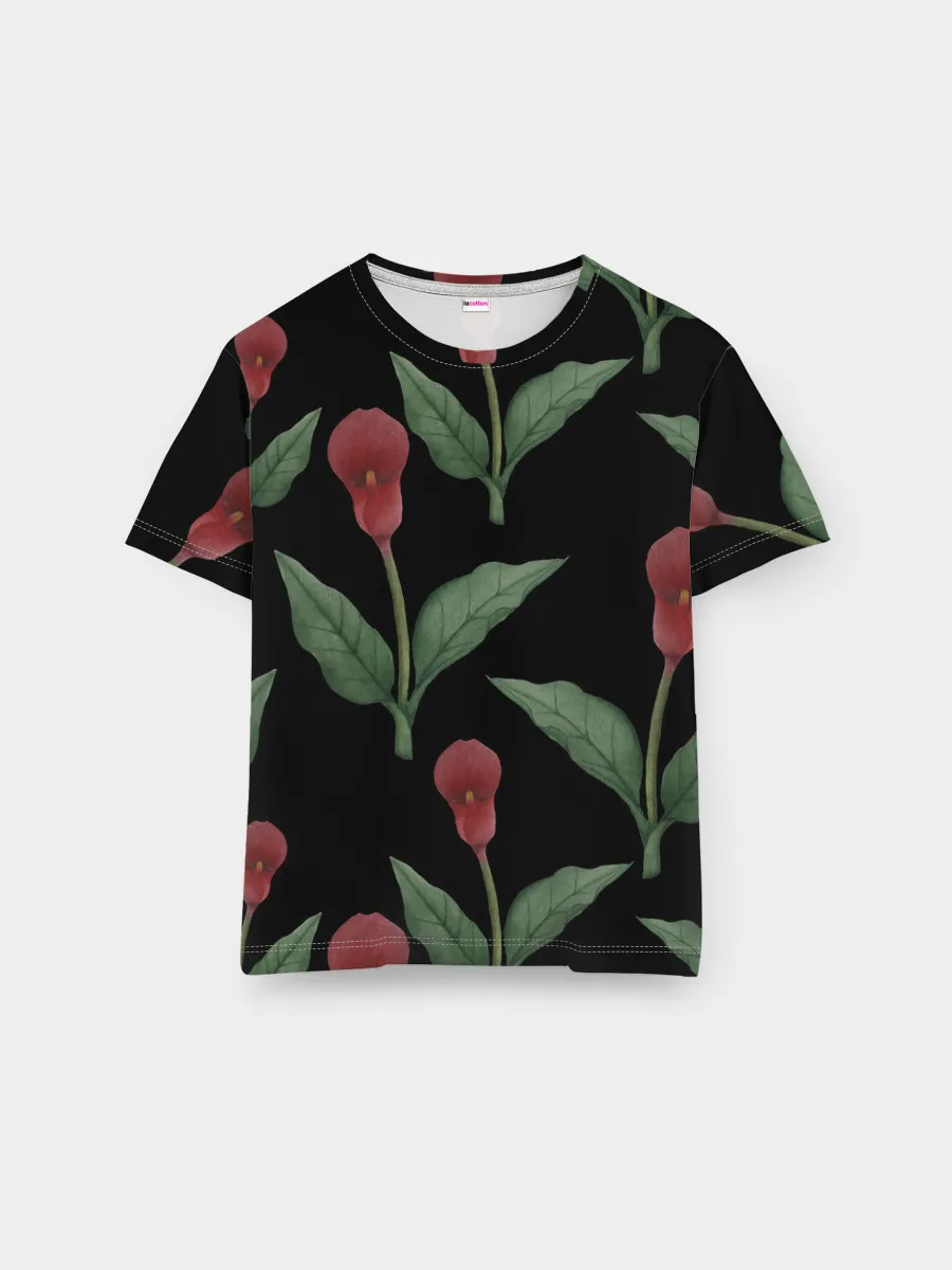 Мужская базовая футболка / Красные каллы на черном