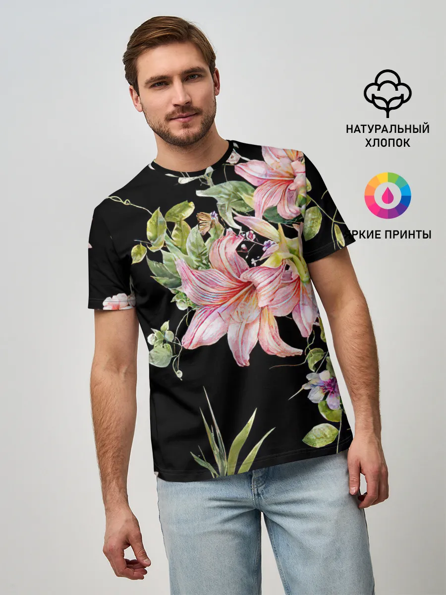 Мужская базовая футболка / Букет лилий