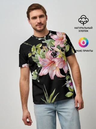 Мужская базовая футболка / Букет лилий