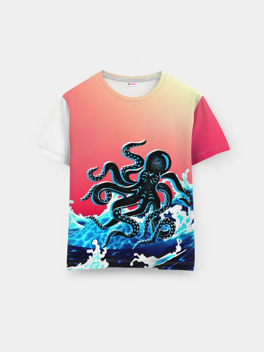 Мужская базовая футболка / Кракен в Море | Градиент