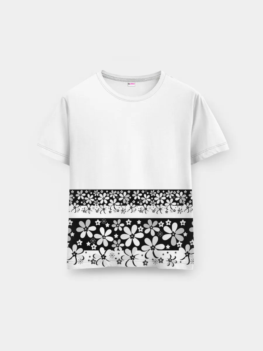 Мужская базовая футболка / Черно-белый цветочный принт