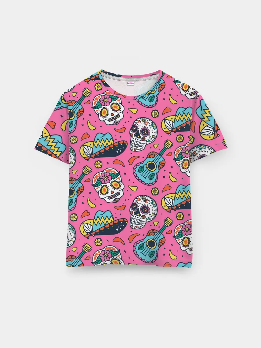 Мужская базовая футболка / День Мёртвых узор из черепов