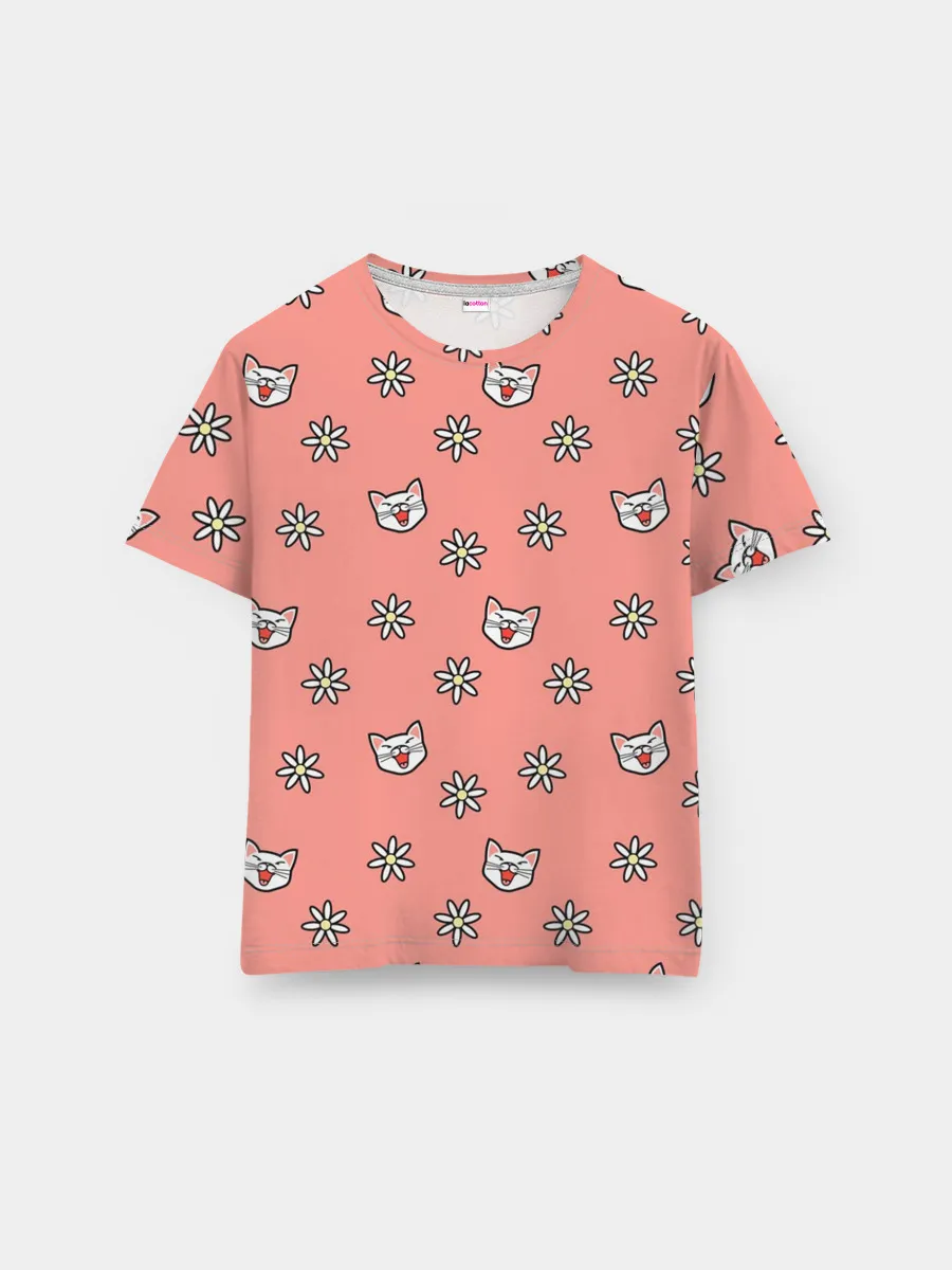 Мужская базовая футболка / Кошки и цветы