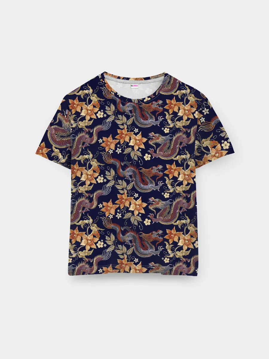 Мужская базовая футболка / Драконы и цветы