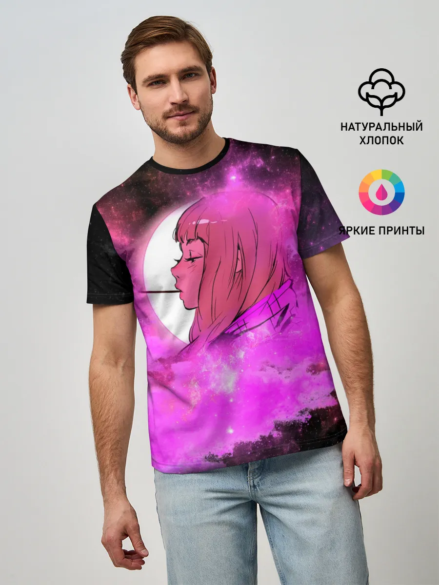Мужская базовая футболка / Аниме Девушка | Розовый Космос