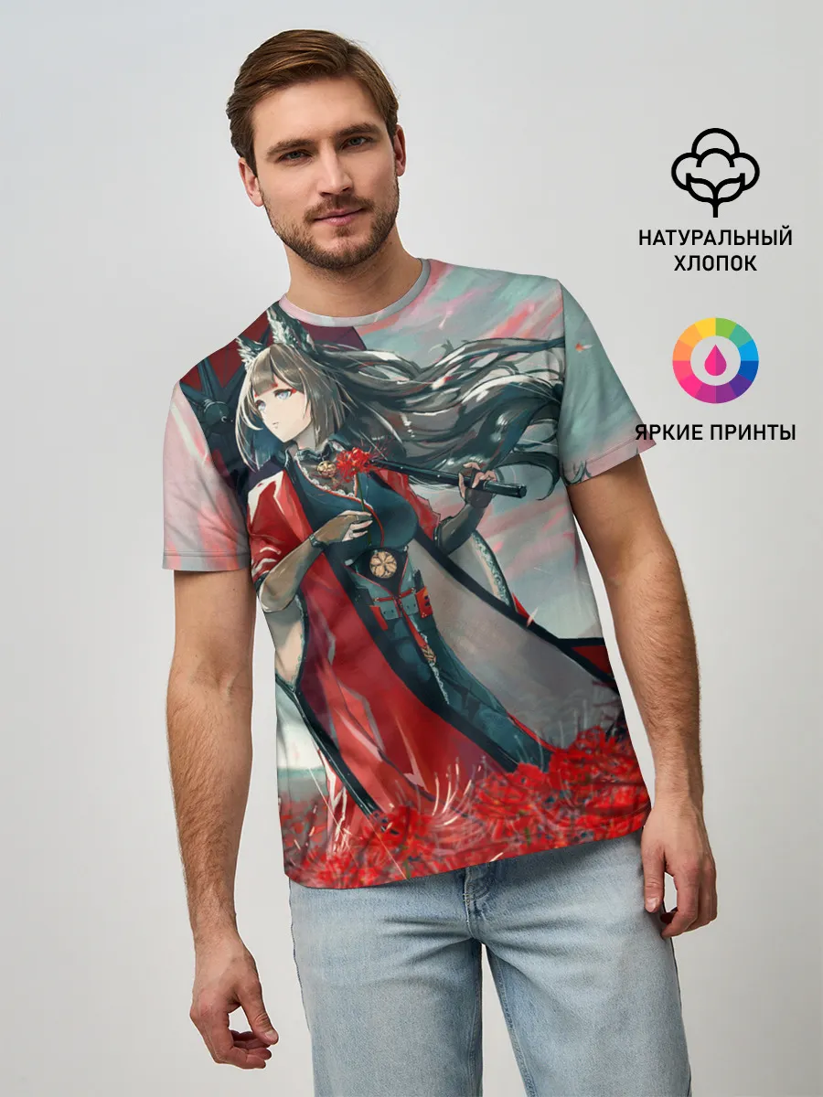 Мужская базовая футболка / Azur Lane red flowers