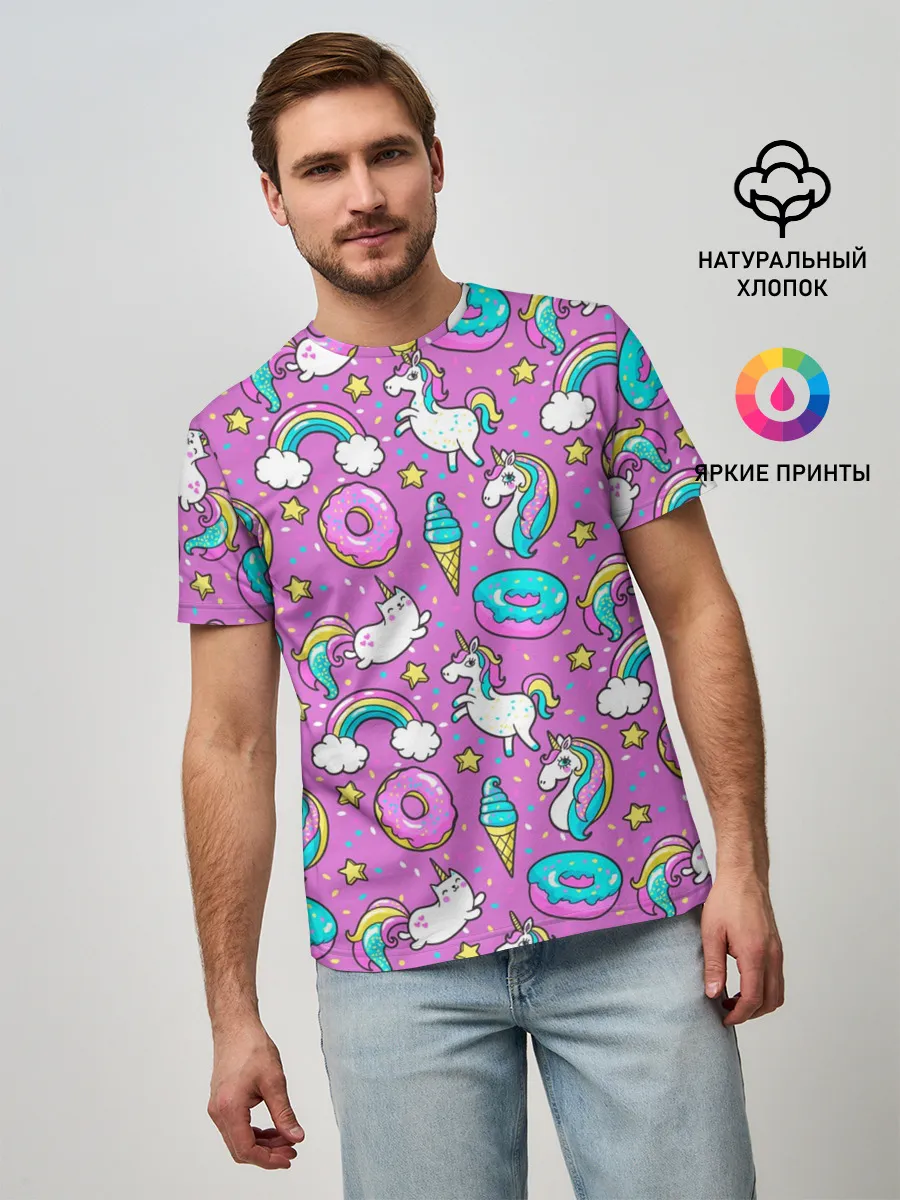 Мужская базовая футболка / Pink unicorn