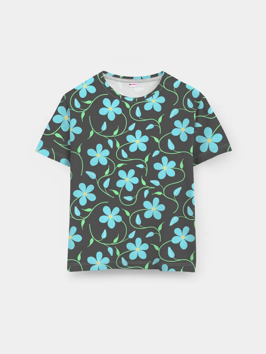 Мужская базовая футболка / Цветочный узор на темном фоне