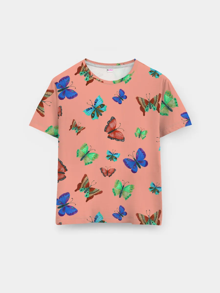 Мужская базовая футболка / Бабочки на персиковом фоне