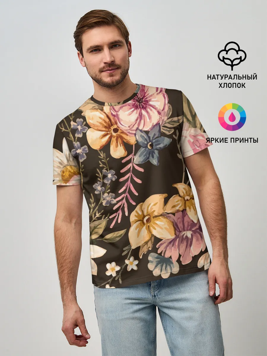 Мужская базовая футболка / цветы