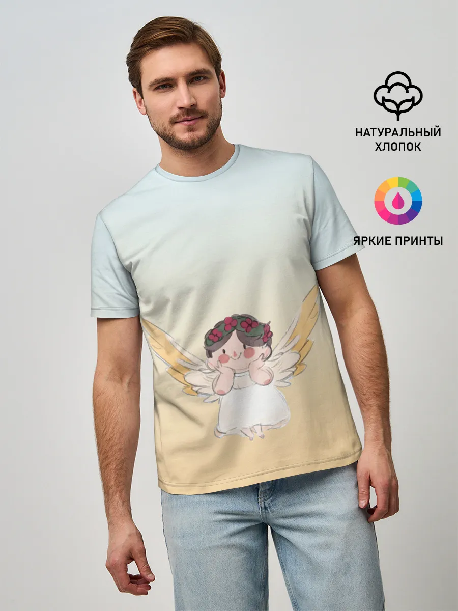 Мужская базовая футболка / акварельный ангелок