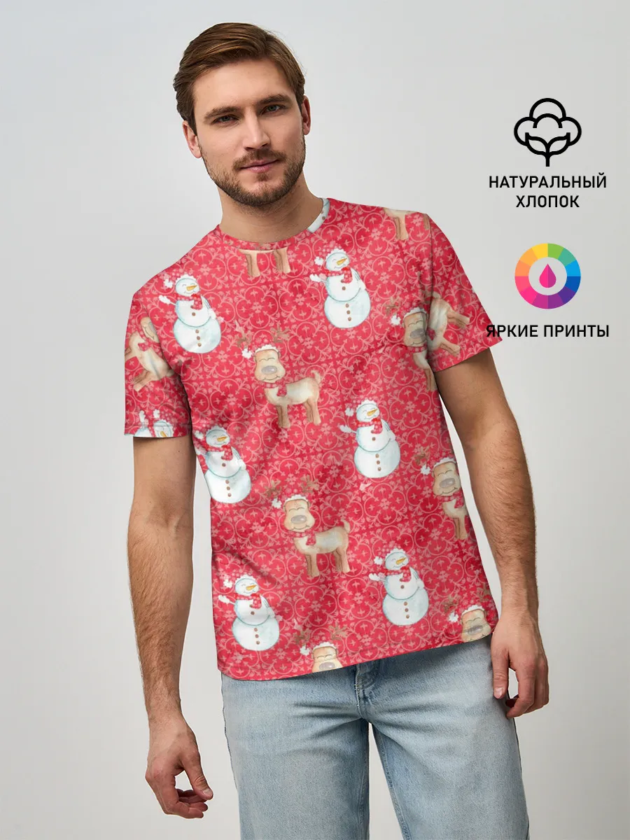 Мужская базовая футболка / Снеговики и олени