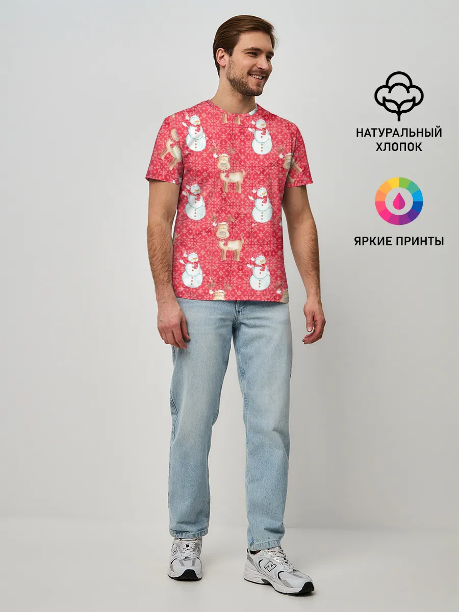 Мужская базовая футболка / Снеговики и олени