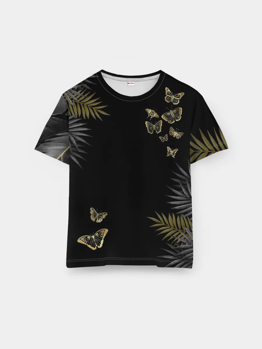 Мужская базовая футболка / ЗОЛОТЫЕ БАБОЧКИ И ПАПОРОТНИК