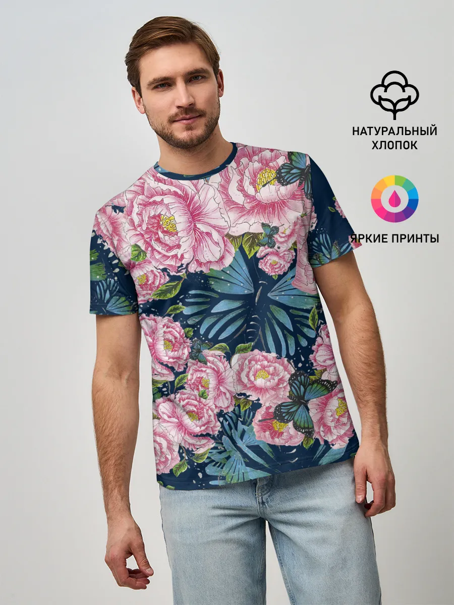 Мужская базовая футболка / Пионы