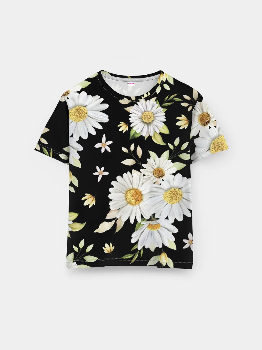 Мужская базовая футболка / Ромашки на черном фоне
