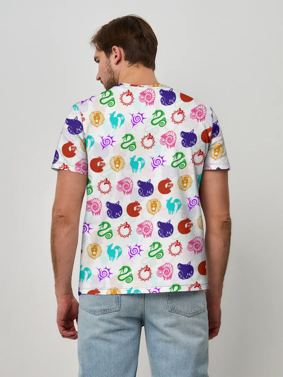 Мужская базовая футболка / 7 СМЕРТНЫХ ГРЕХОВ ЦВЕТНОЙ ПАТТЕРН СИМВОЛЫ