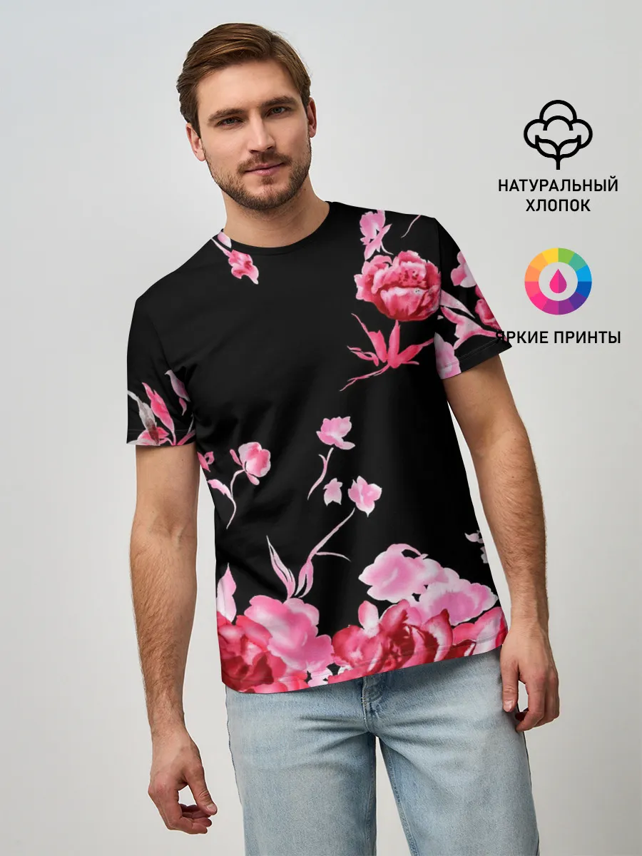 Мужская базовая футболка / Яркие розы