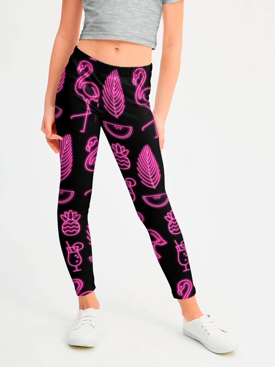 Леггинсы для девочки / Светящийся фламинго