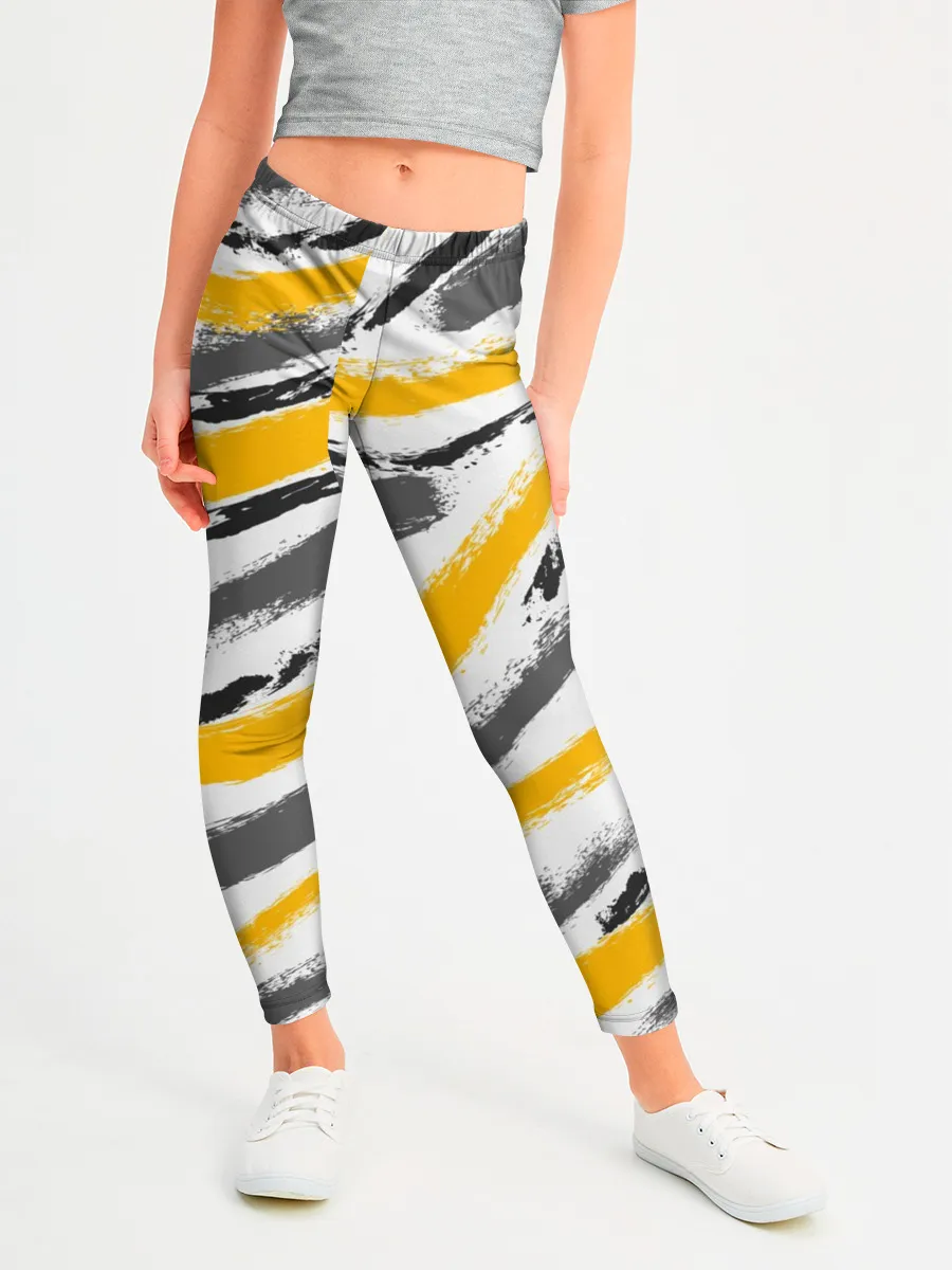 Леггинсы для девочки / Серый-желтый