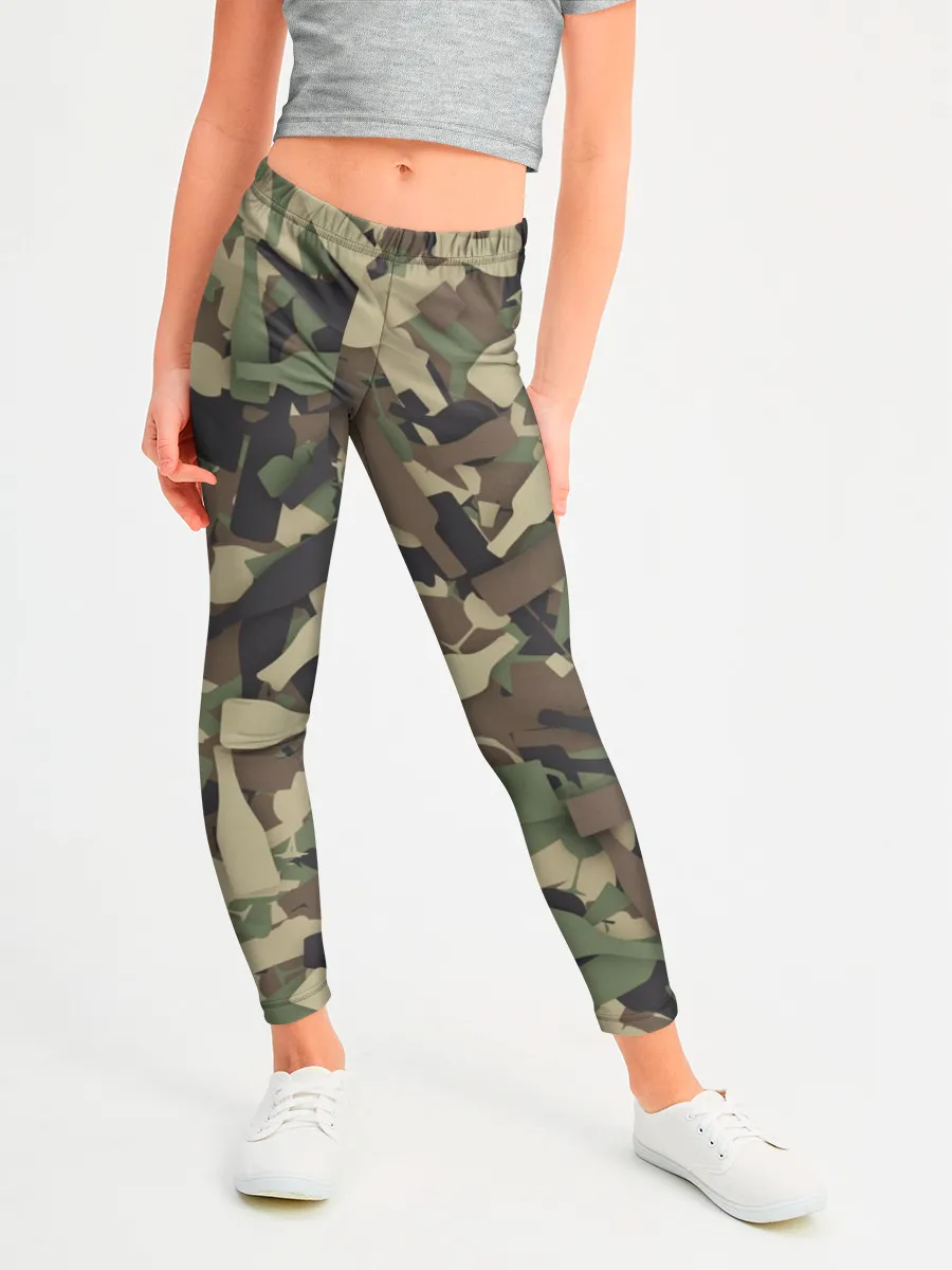 Леггинсы для девочки / Лесной камуфляж с бутылками