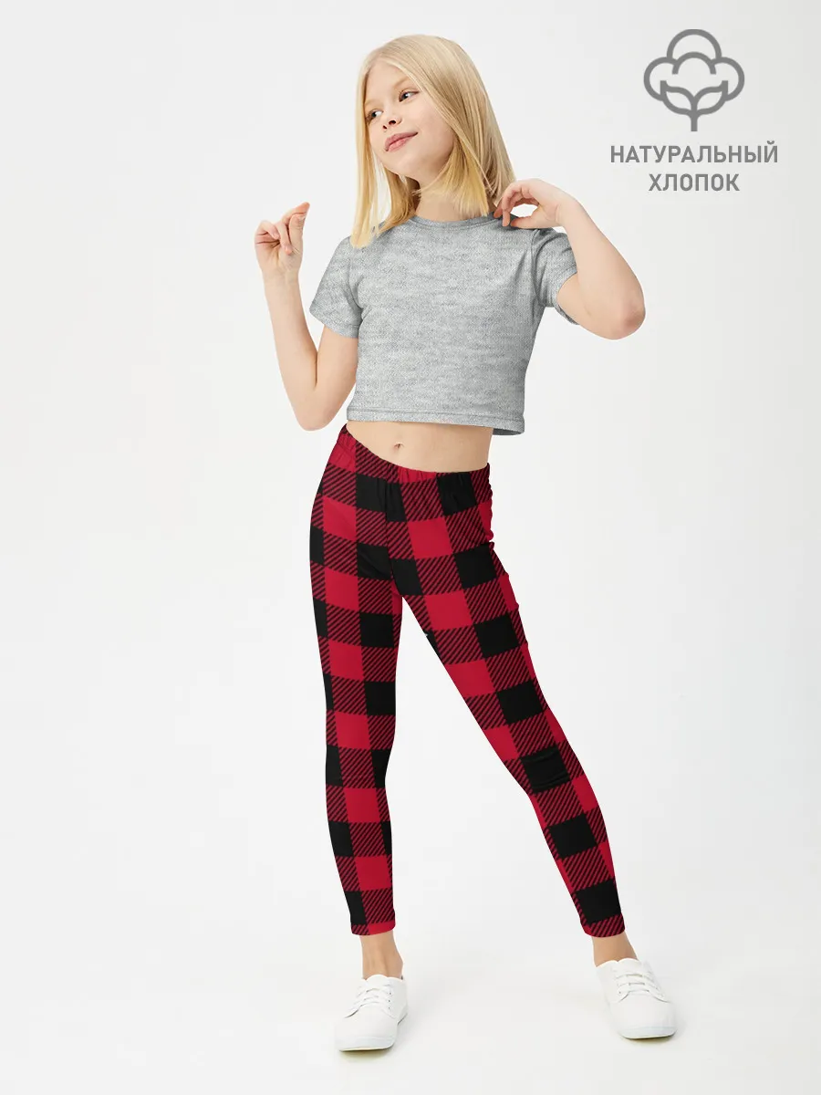 Леггинсы для девочки / Красный паттерн крупная клетка