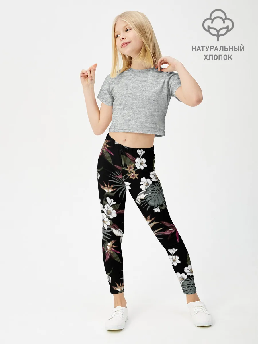 Леггинсы для девочки / Белые цветы