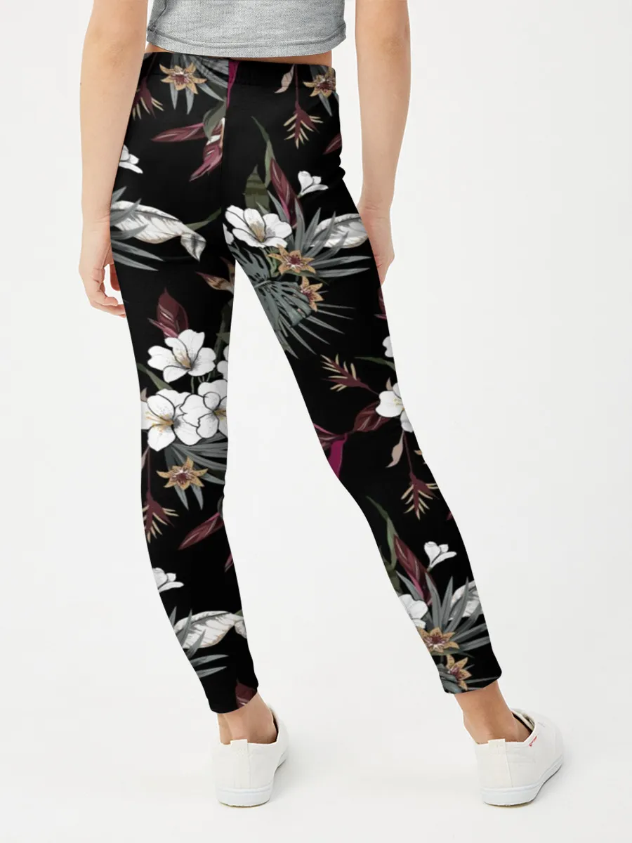 Леггинсы для девочки / Белые цветы