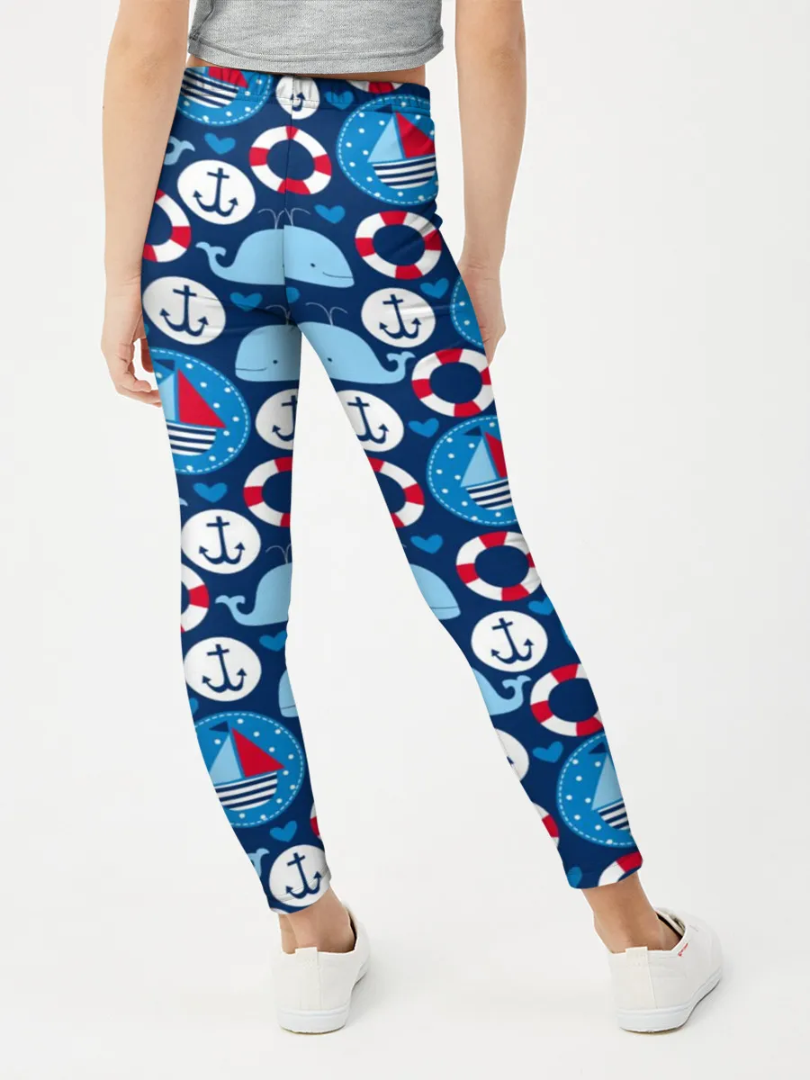 Леггинсы для девочки / Киты и яхты
